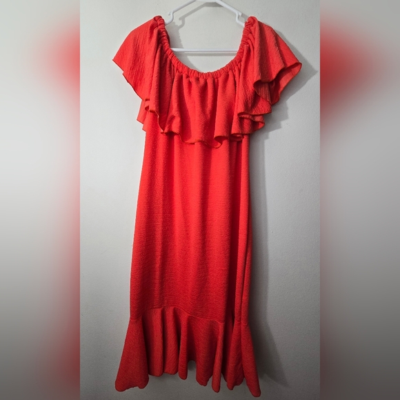 Lularoe Coral Ruffle Off Shoulder Dress Size Xl - Picture 1 of 3
